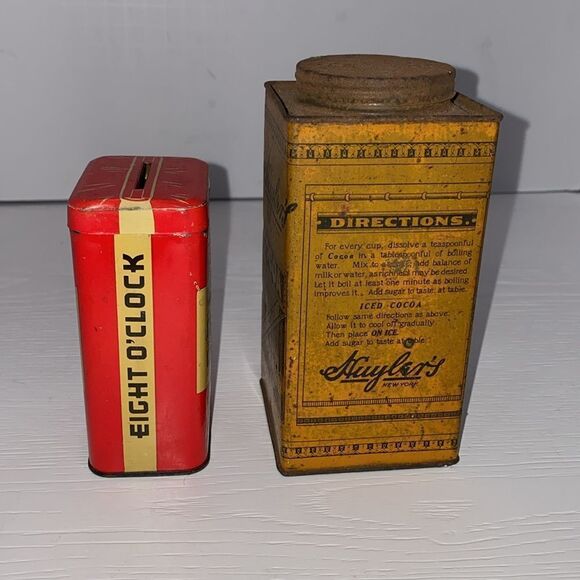 Antique Huylers Caracas Cocoa Tin And Vintage Small Eight O'Clock Coffee Tin - Picture 5 of 12